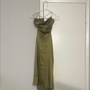 Elegant Olive Green Backless Cowl Neck Women's Dress